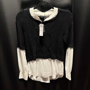 White House Black Market Monochrome Knit Blouse